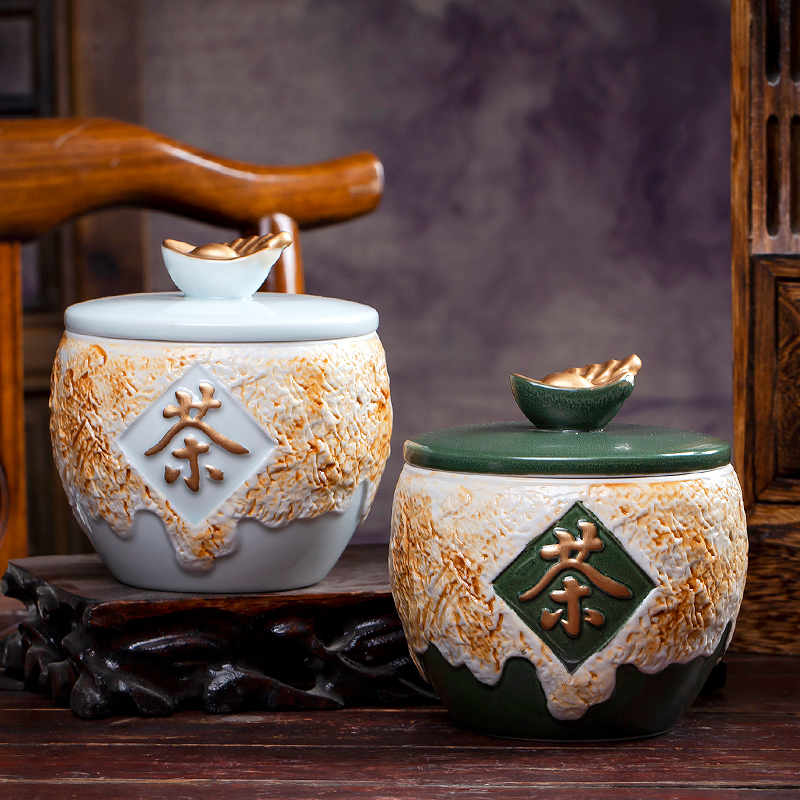 Jingdezhen ceramics hand - carved seal caddy fixings storage tank is Chinese style living room decoration