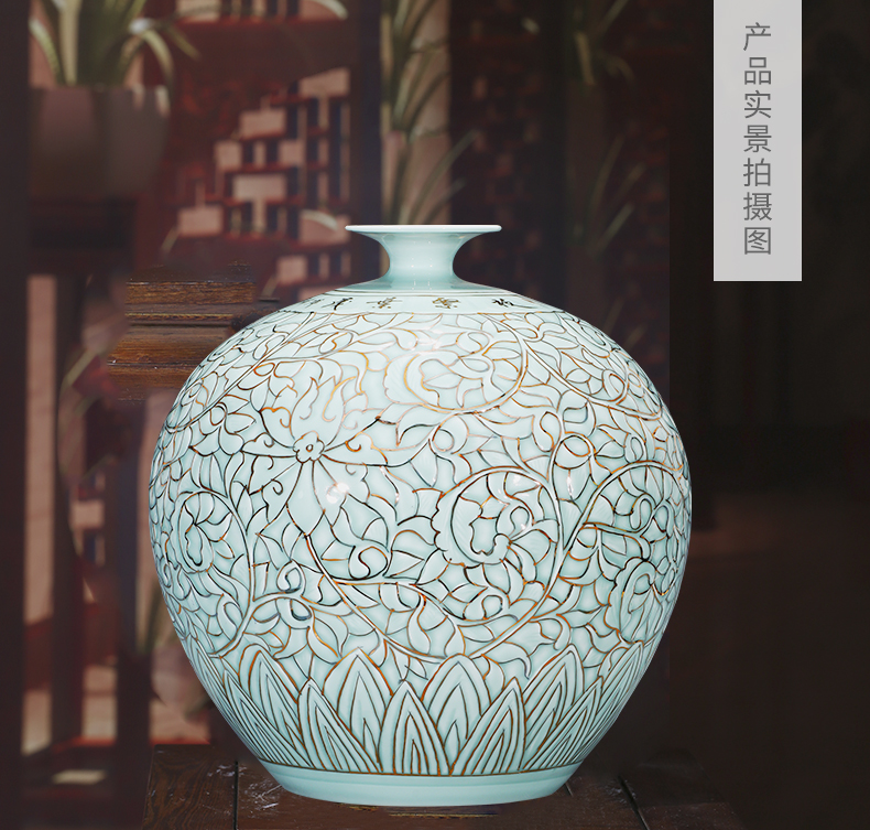 Jingdezhen ceramics large vases, hand - made shadow blue paint pomegranate bottle home sitting room adornment study furnishing articles