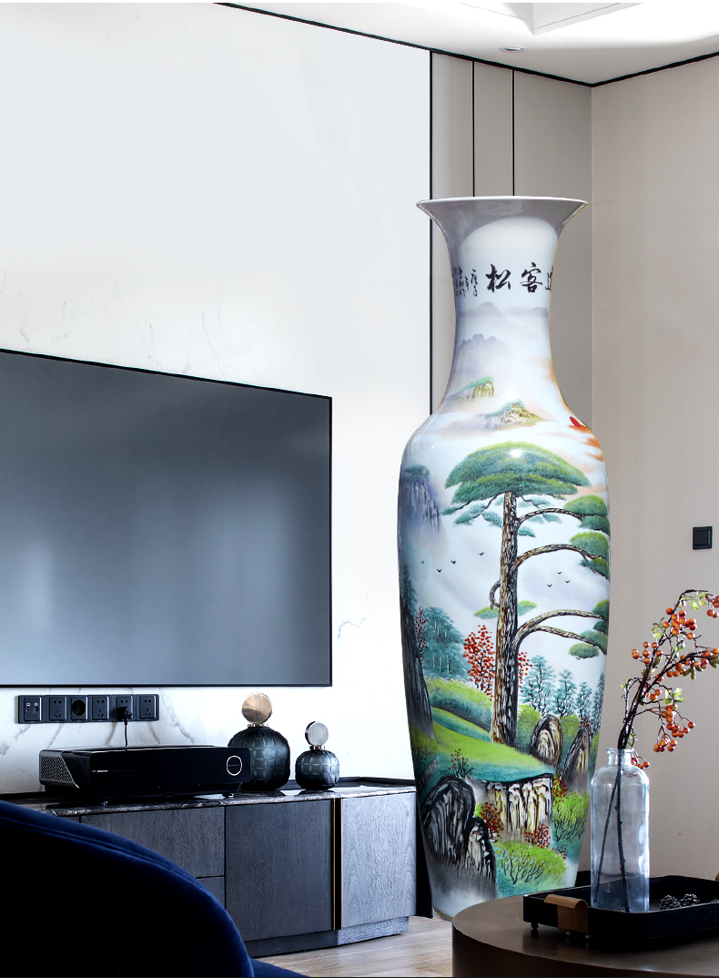 Jingdezhen ceramic hand - made landing big vase guest - the greeting pine sitting room adornment is placed large hotel opening of the new Chinese style