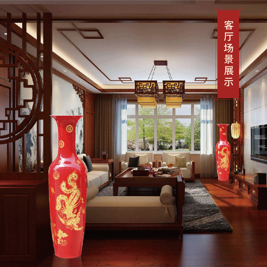 E089 jingdezhen ceramics China red festival of large vase in extremely good fortune sitting room place wedding decoration