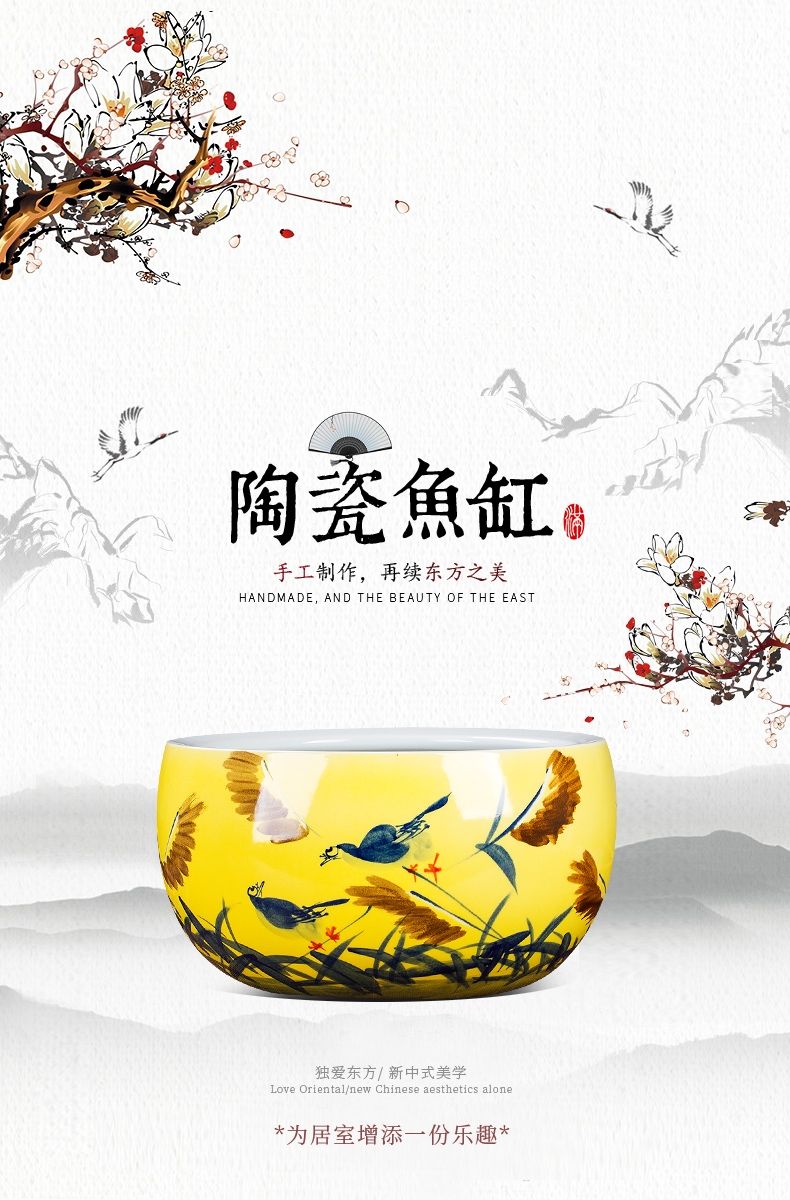 Jingdezhen ceramics tank large pastel shade green turtle cylinder lotus pond lily bowl lotus goldfish basin furnishing articles