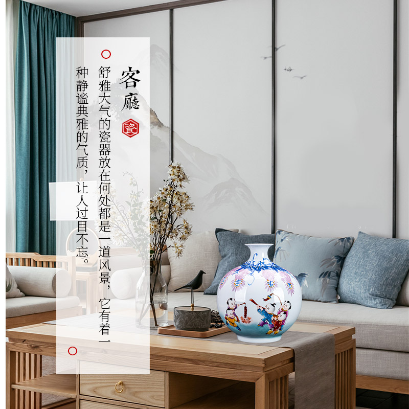 Jingdezhen ceramics bucket color of blue and white porcelain vase flower arranging pomegranate bottle of new Chinese style living room porch rich ancient frame furnishing articles