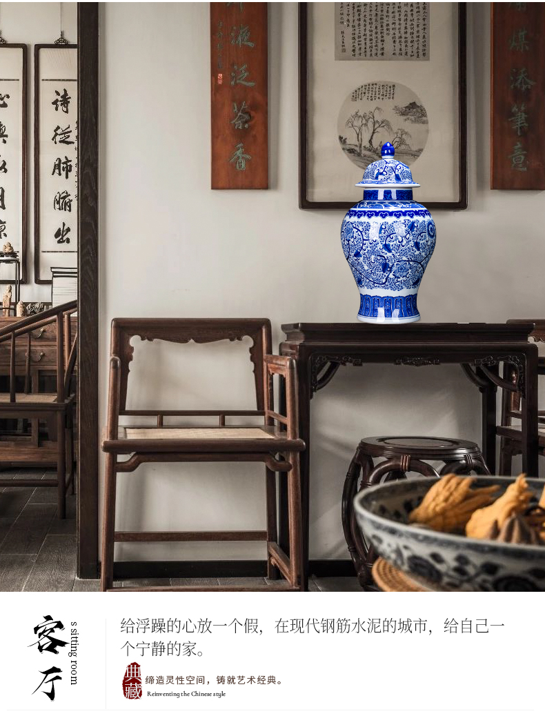 Jingdezhen blue and white porcelain hand draw archaize ceramic vase of large living room TV cabinet decorative furnishing articles large arranging flowers