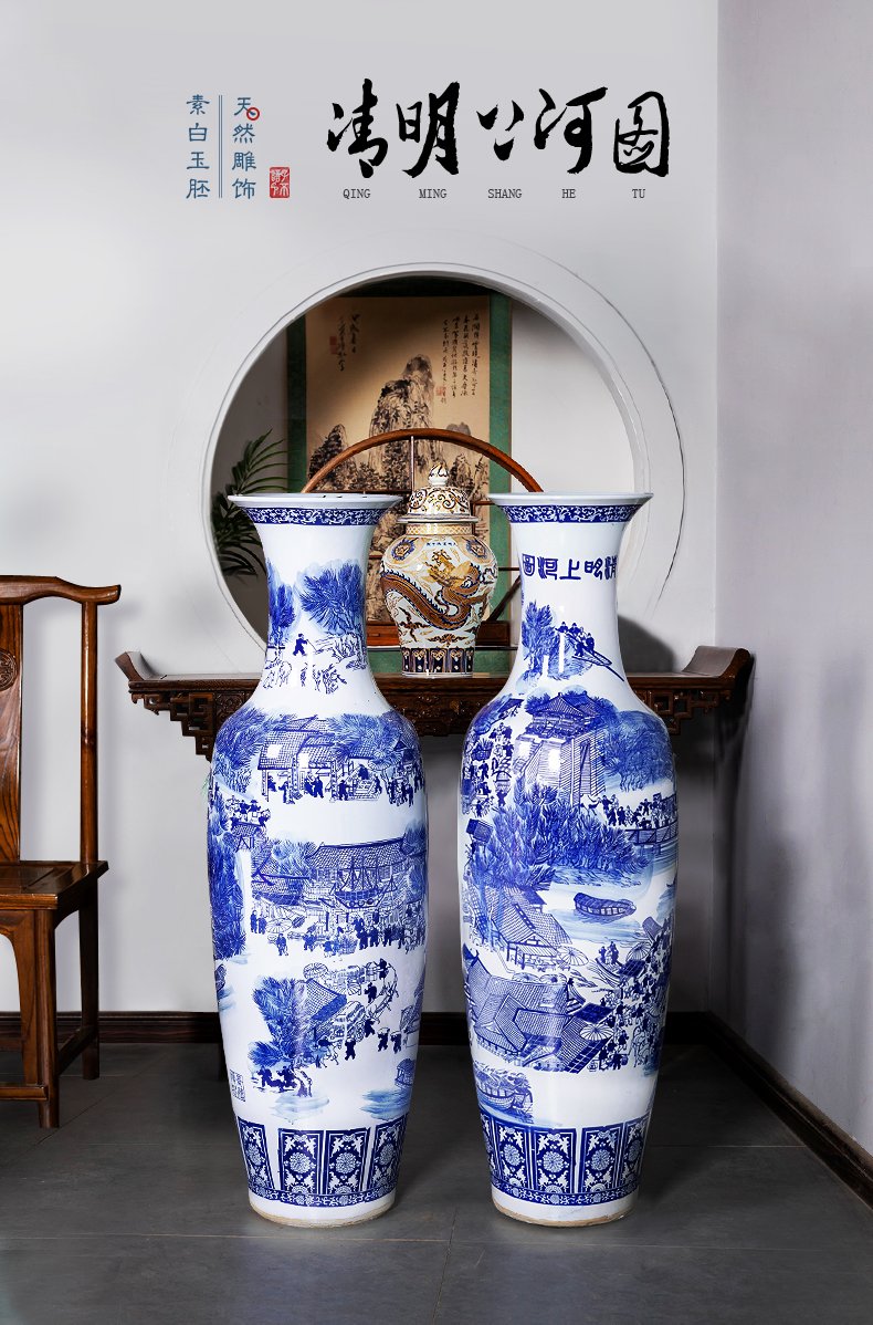 Hand - made ching Ming blue and white porcelain is jingdezhen ceramics vase painting of large sitting room adornment is placed large extra large