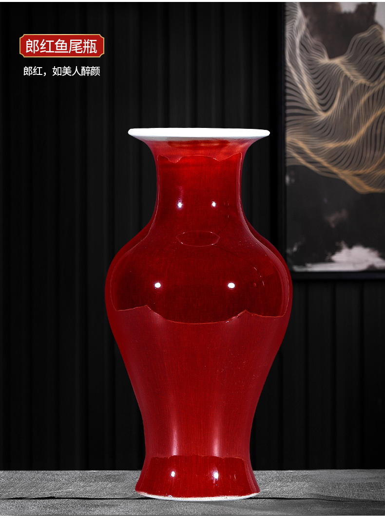 Jingdezhen ceramic antique ruby red glaze floret bottle of flower arranging Chinese red porcelain sitting room adornment rich ancient frame furnishing articles