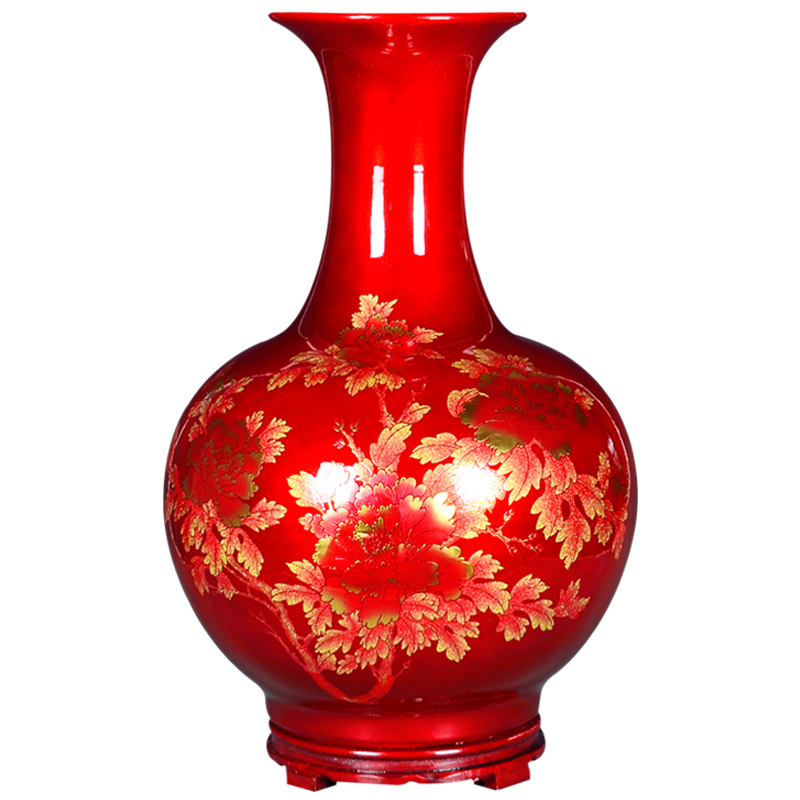 Jingdezhen ceramics China red large vases, flower arranging Chinese style household adornment furnishing articles large living room