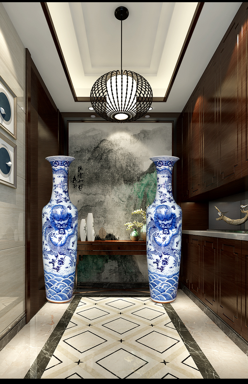 Jingdezhen blue and white porcelain hotel of large vase archaize wulong play pearl sitting room ceramics large furnishing articles