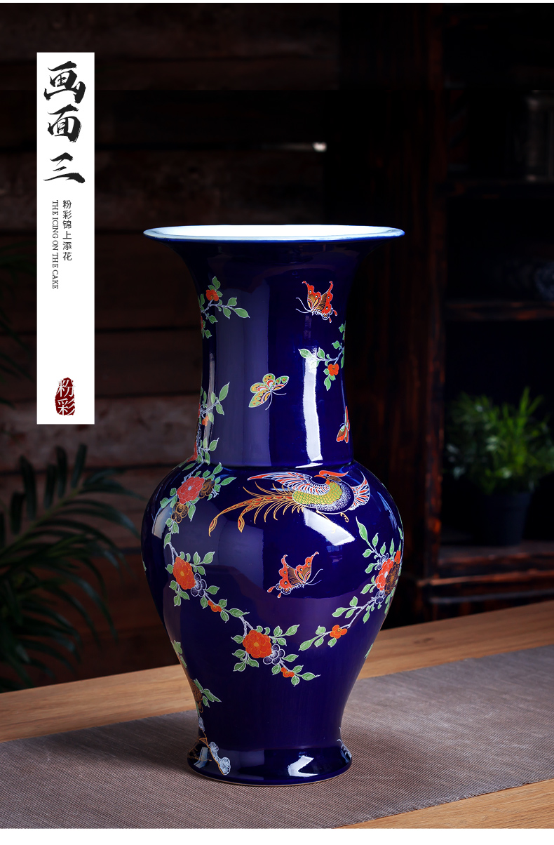 Jingdezhen ceramic vase furnishing articles blue Chinese hand - made paint archaize sitting room flower arranging rich ancient frame decorate restoring ancient ways