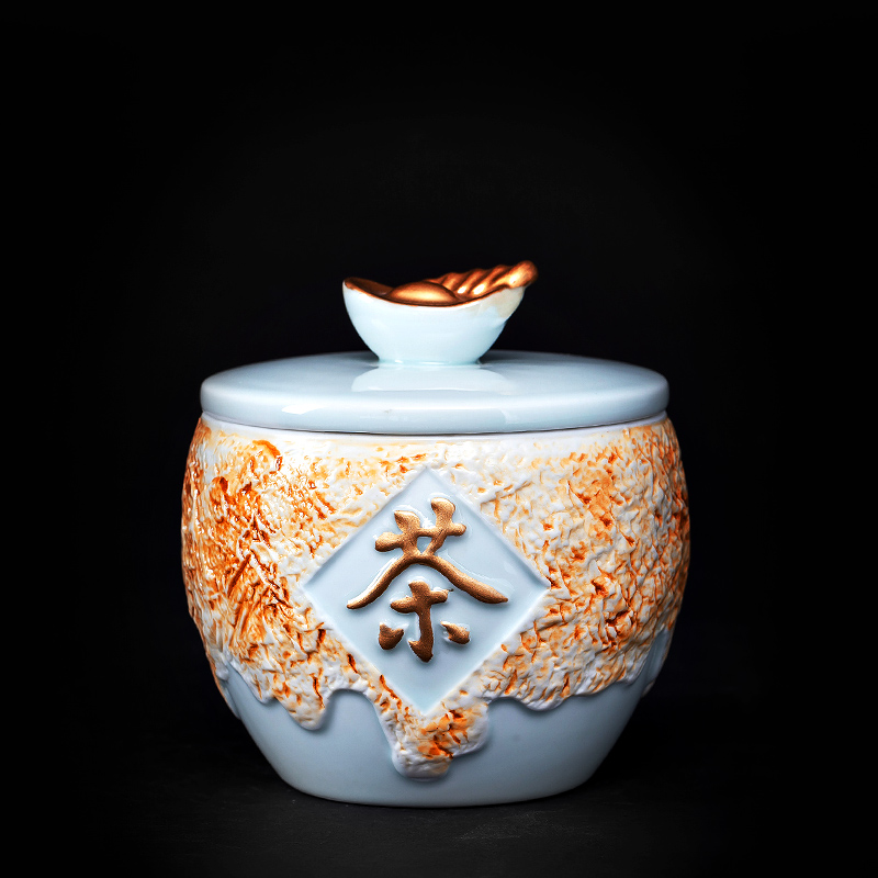 Jingdezhen ceramics hand - carved seal caddy fixings storage tank is Chinese style living room decoration