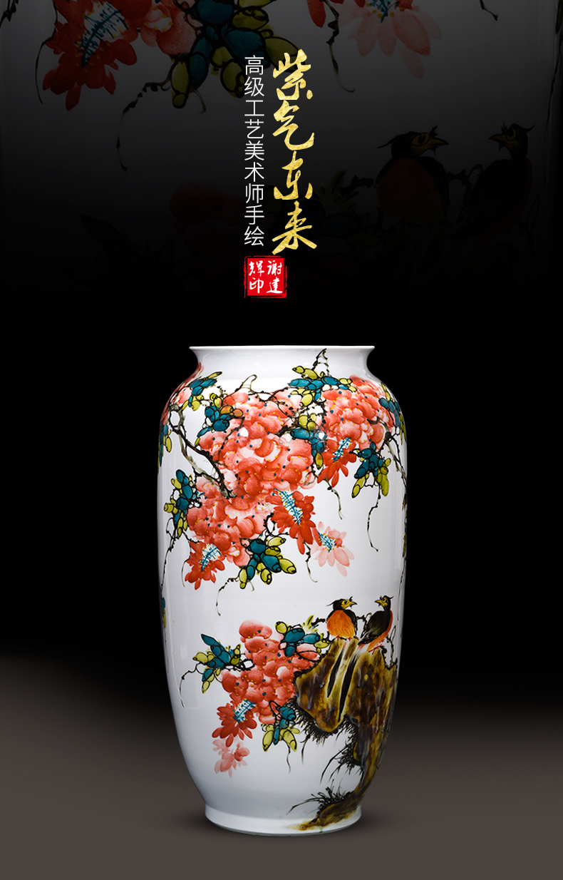 Jingdezhen ceramics by hand draw flower vase living room TV ark, flower adornment of Chinese style household furnishing articles