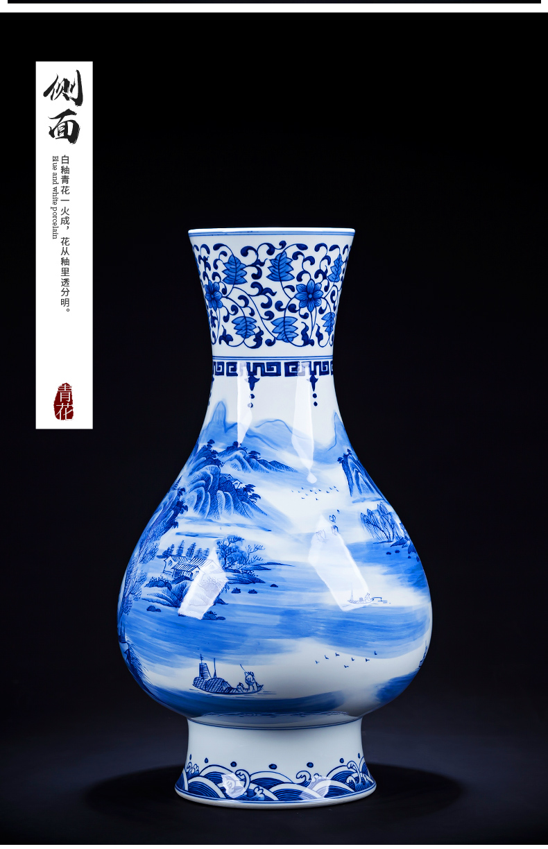 Jingdezhen ceramic hand - made of blue and white porcelain vase furnishing articles sitting room dry flower arranging flowers, Chinese landscape painting furnishing articles ornament