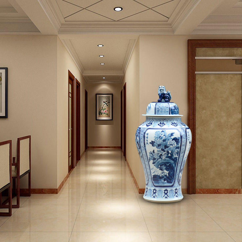 Jingdezhen ceramics hand - made the general pot of blue and white porcelain vase sitting room of Chinese style household adornment handicraft furnishing articles qh