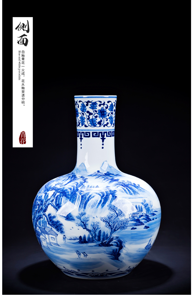 Jingdezhen ceramic hand - made of blue and white porcelain vase furnishing articles sitting room dry flower arranging flowers, Chinese landscape painting furnishing articles ornament