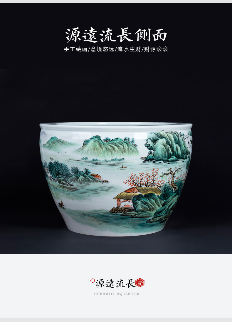 Jingdezhen ceramic large goldfish turtle to heavy basin water lily bowl lotus cylinder aquarium fish farming household porcelain furnishing articles