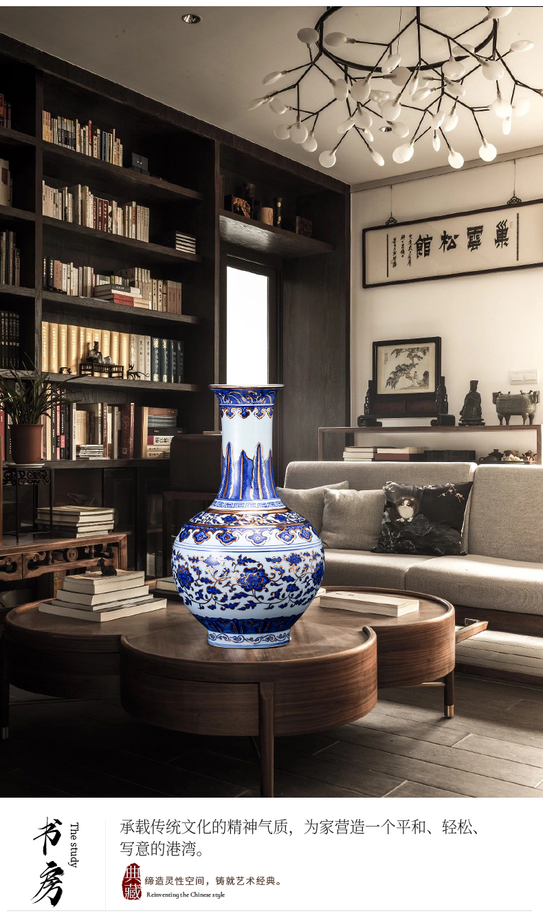 Jingdezhen ceramic antique hand - made paint new Chinese style living room blue and white porcelain vase rich ancient frame decorative porcelain furnishing articles