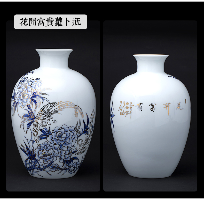 Jingdezhen ceramics vase furnishing articles hand - made paint new Chinese style living room porch flower arranging rich ancient frame handicraft