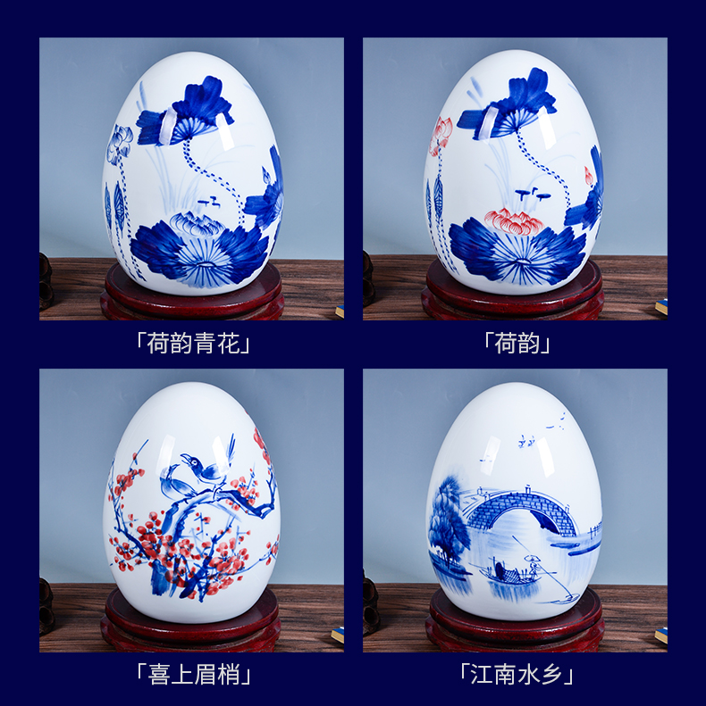 Jingdezhen ceramics hand - made scenery of blue and white porcelain egg furnishing articles crafts home rich ancient frame sitting room adornment