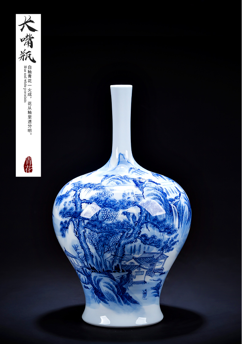 Jingdezhen ceramic hand - made of blue and white porcelain vase furnishing articles sitting room dry flower arranging flowers, Chinese landscape painting furnishing articles ornament