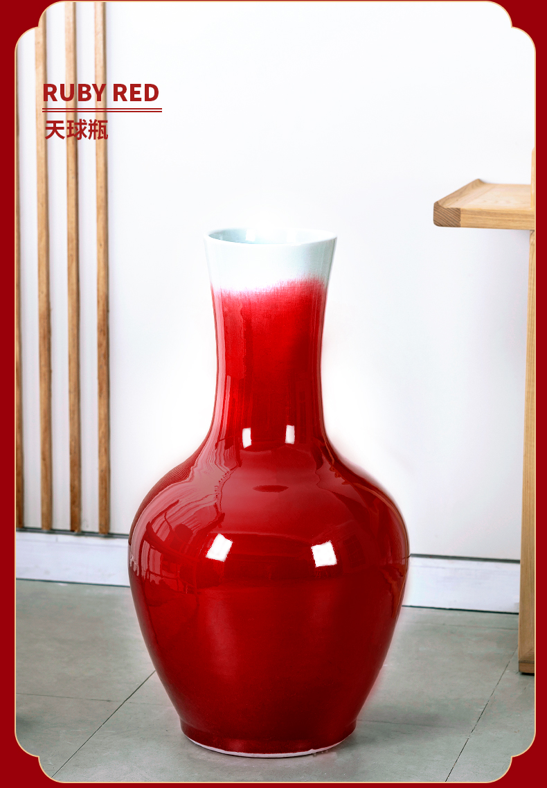 Jingdezhen ceramic big vase large landing place, Chinese style restoring ancient ways ruby red light key-2 luxury living room decoration to the hotel lobby