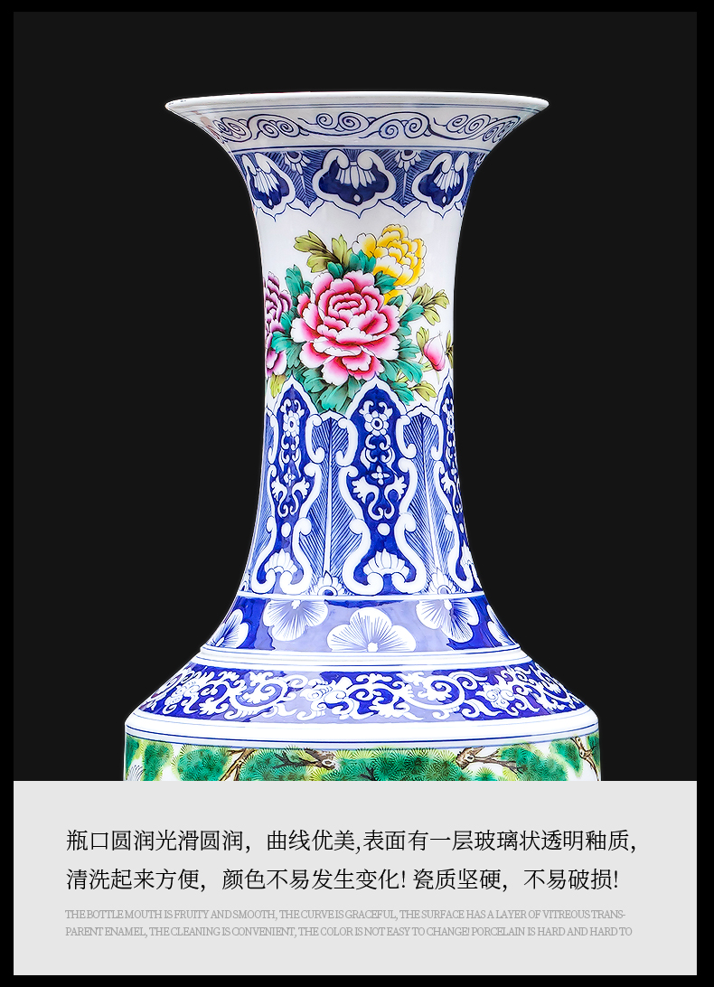 Jingdezhen landing big vase large hand - made pastel six cranes with spring sitting room home furnishing articles hotel opening gifts