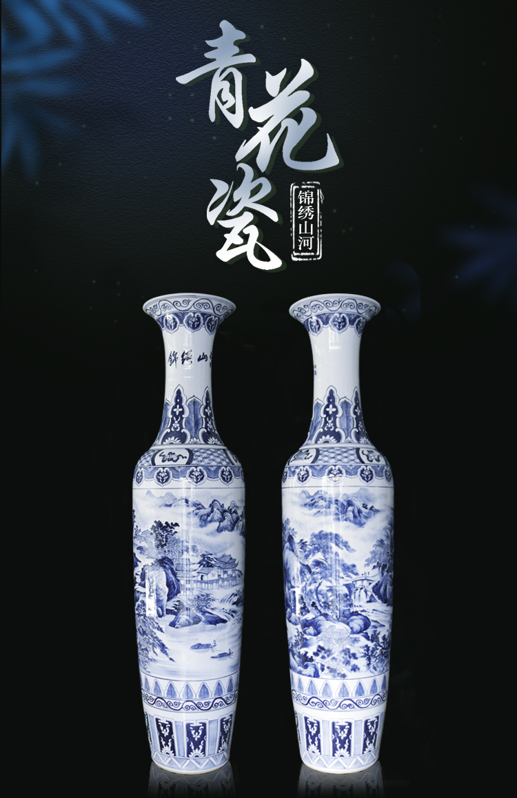 Blue and white porcelain of jingdezhen ceramics hand - made bright future of large vases, modern Chinese style living room decoration furnishing articles