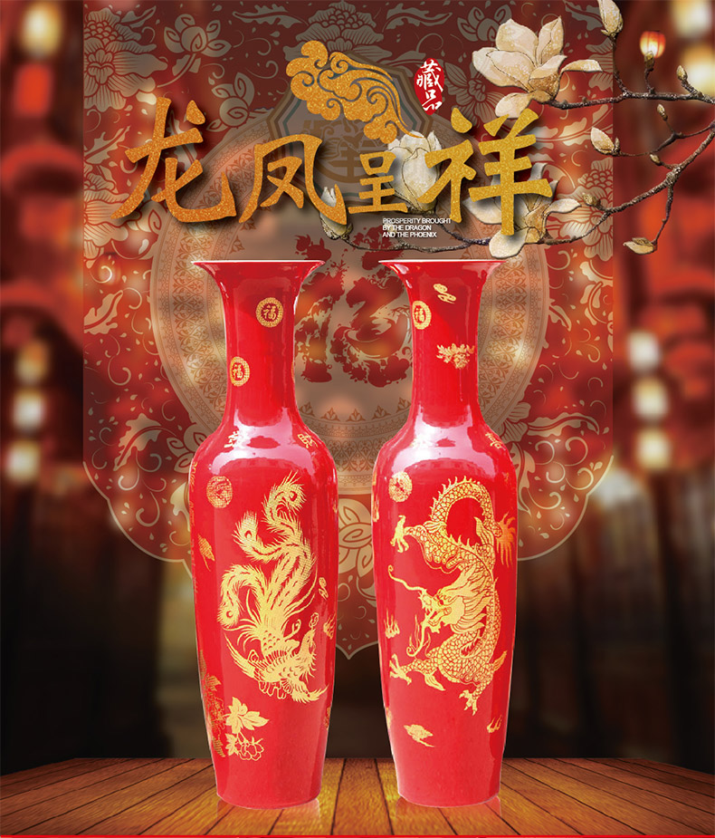 E089 jingdezhen ceramics China red festival of large vase in extremely good fortune sitting room place wedding decoration