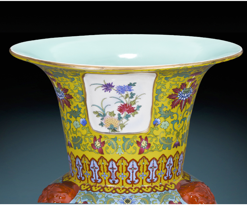 Jingdezhen ceramics hand - made colored enamel porcelain imitation qianlong vase flower drum home villa sitting room adornment is placed