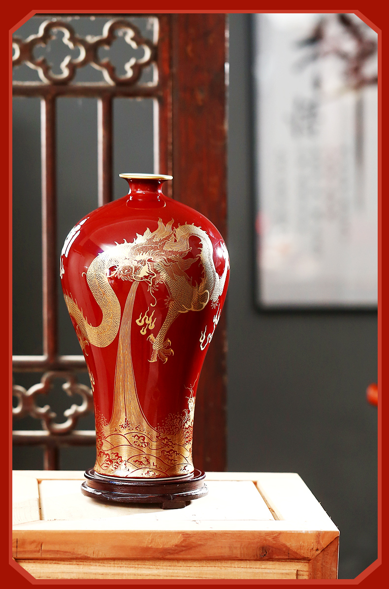 Jingdezhen ceramics hand - made paint China red vase Chinese style living room rich ancient frame furnishing articles ji mei bottle arranging flowers