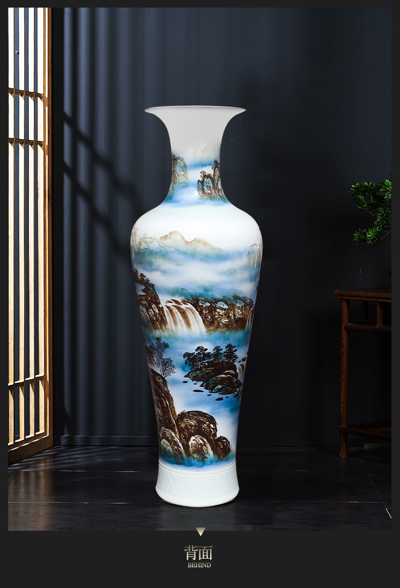 Jingdezhen ceramic masters hand draw large blue and white porcelain vase of new Chinese style hotel furnishing articles large living room