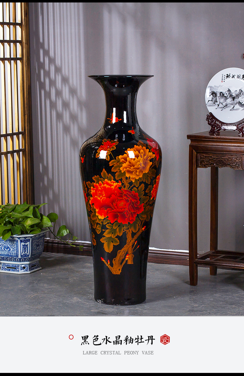 Jingdezhen ceramics high - grade Chinese red peony of large vases, crystal glaze furnishing articles to heavy large living room