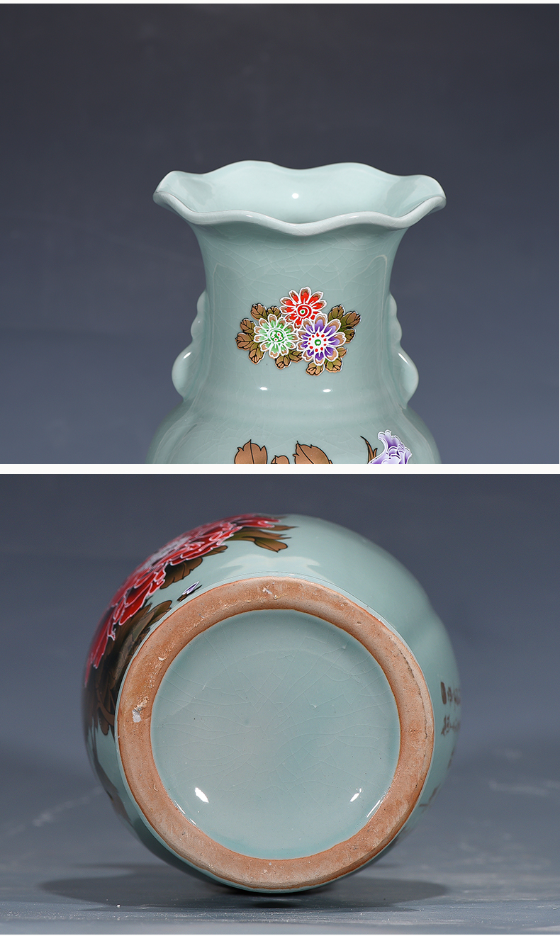 Jingdezhen ceramics blooming flowers peony vase furnishing articles Chinese style living room rich ancient frame home decoration decoration