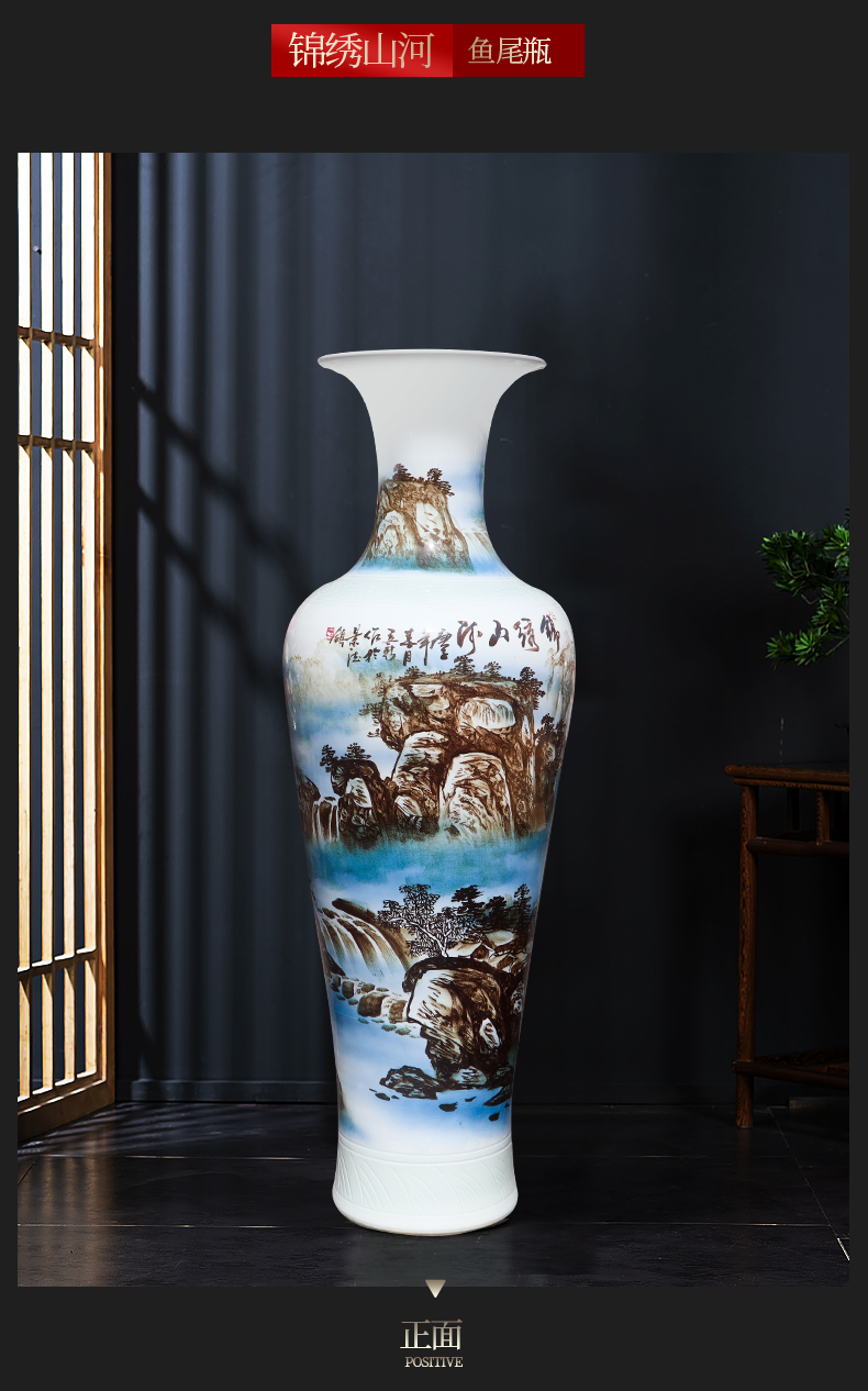 Jingdezhen ceramic masters hand draw large blue and white porcelain vase of new Chinese style hotel furnishing articles large living room