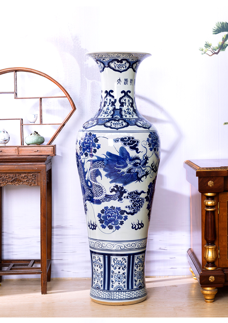 Jingdezhen ceramics antique hand - made large blue and white porcelain vase hotel Chinese furnishing articles to heavy large sitting room