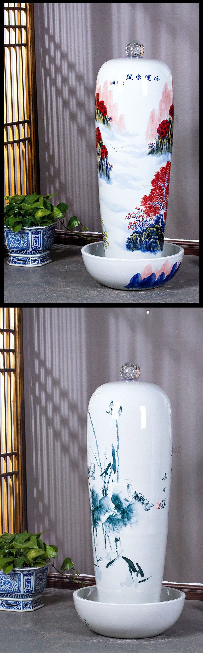 Jingdezhen ceramics hand - made pastel landscape humidifier water fountain furnishing articles large opening housewarming gift