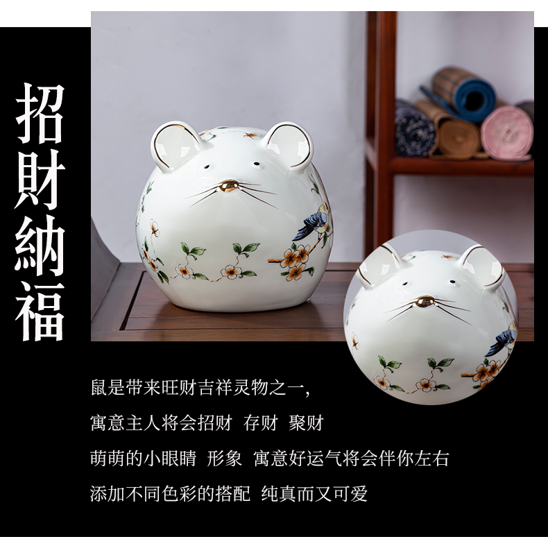 Jingdezhen ceramic sitting room pastel paint new Chinese style originality rat you money piggy bank furnishing articles gift decoration