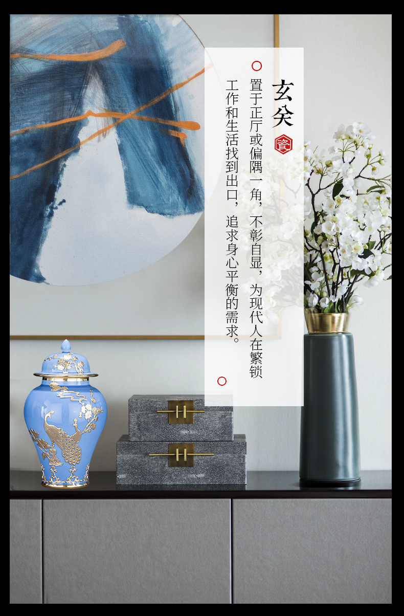 Jingdezhen ceramics tracing an inset jades general pot vase archaize sitting room of Chinese style household adornment handicraft furnishing articles