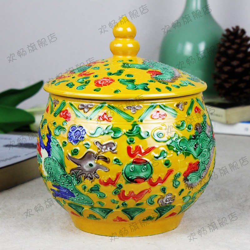 Ch - ds199 merry jingdezhen ceramic longfeng anaglyph jar caddy fixings storage tank home furnishing articles