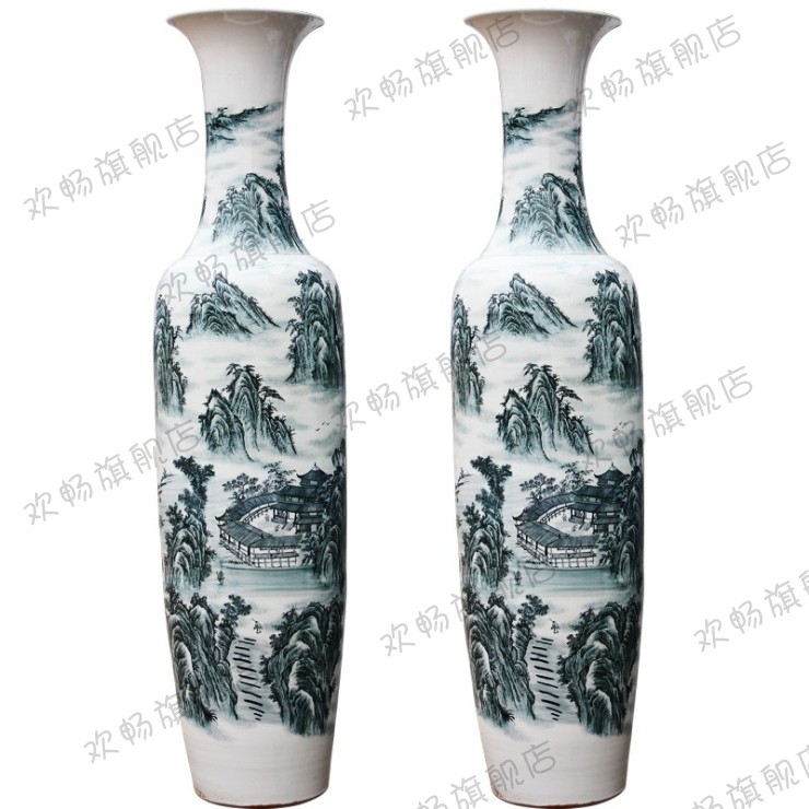 Sf48 jingdezhen ceramics color ink landscape high white clay ground big vase sitting room adornment of rural furnishings