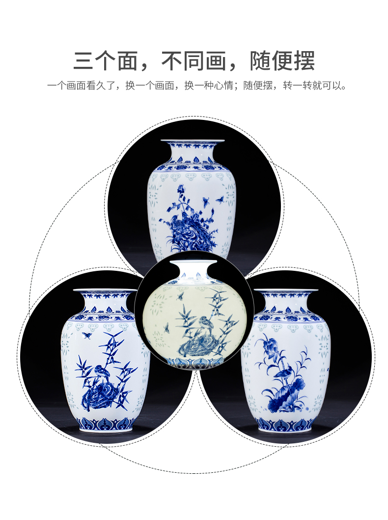 Exquisite blue and white porcelain of jingdezhen ceramics floret bottle of flower arrangement, the new Chinese style living room decorates porch place TV ark