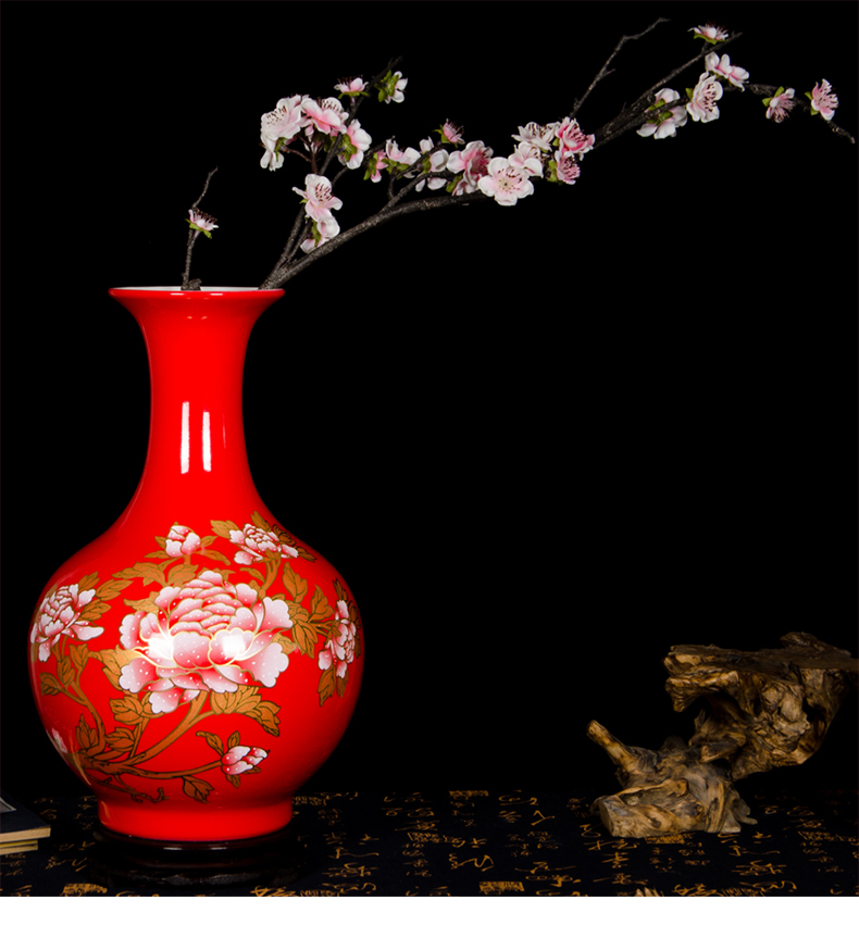 Cb94 jingdezhen ceramics China red vases, flower arrangement sitting room of Chinese style household furnishing articles large decorative arts and crafts