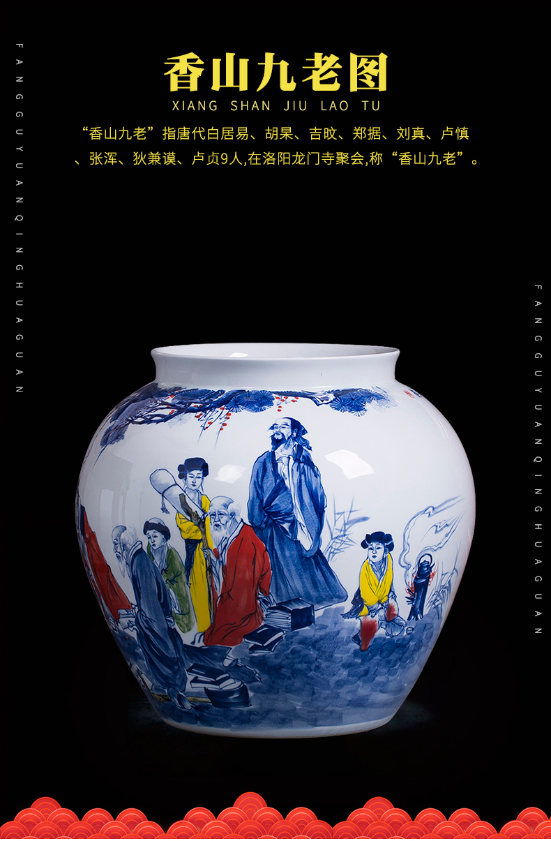 Hand - made landing pot - bellied pot vase of blue and white porcelain of jingdezhen ceramics sitting room adornment is placed on the calligraphy and painting scroll cylinder