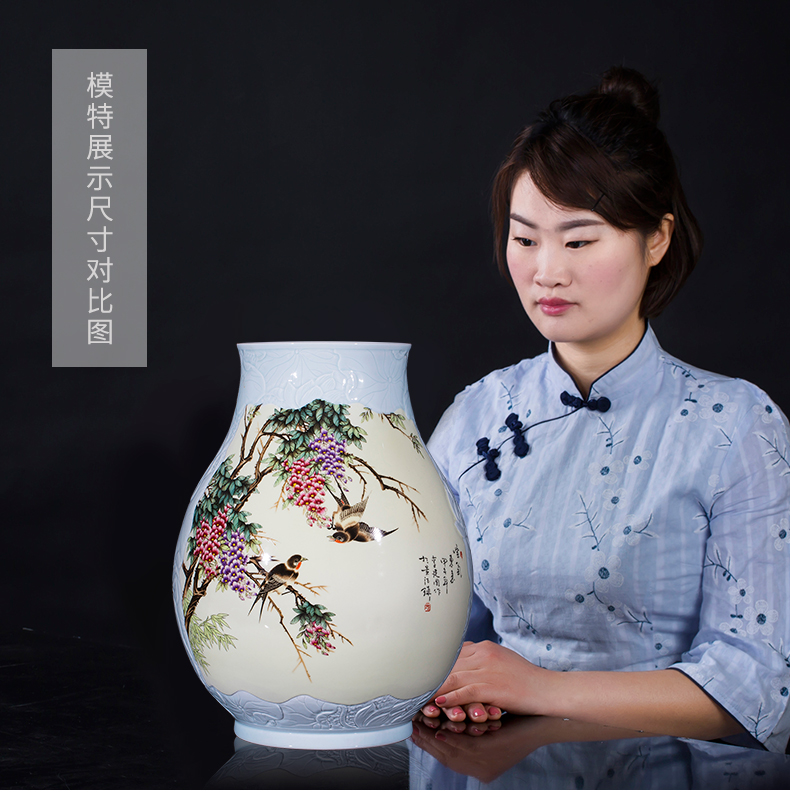 Jingdezhen ceramic its f tube calligraphy and painting tube of new Chinese style decorates porch Angle of sitting room what furnishing articles of large vase