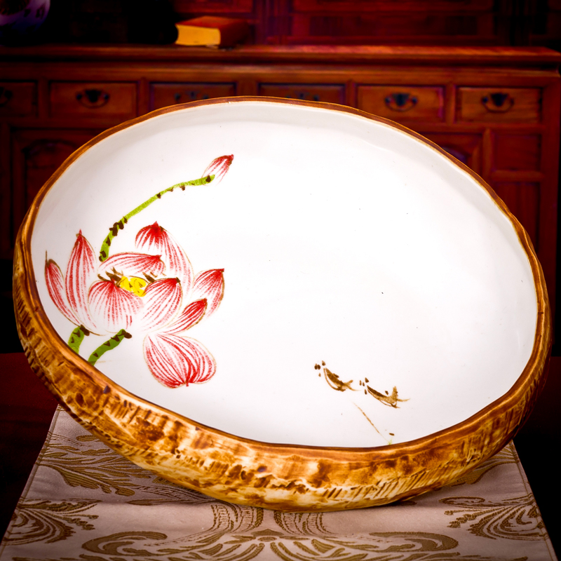 Jingdezhen ceramic aquarium classical imitation stone turtle hand lotus lotus goldfish bowl bowl lotus basin to breed fish h2