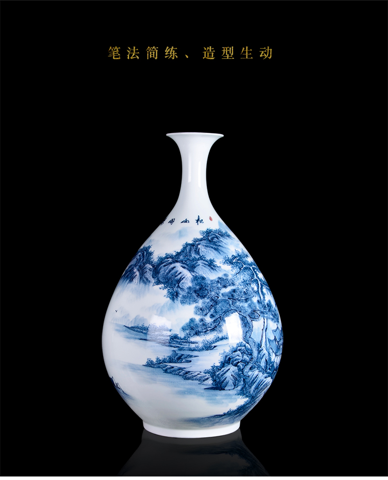 The Master of jingdezhen ceramics hand - made scenery of blue and white porcelain vase antique Chinese style classical sitting room adornment is placed