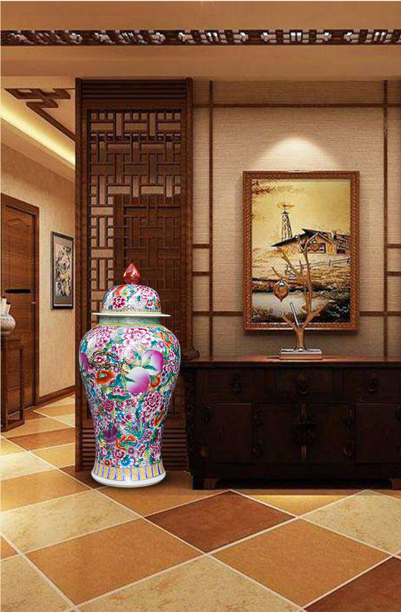 Jingdezhen pure hand - made ceramics from general famille rose flower pot big vase furnishing articles Chinese style living room floor decoration