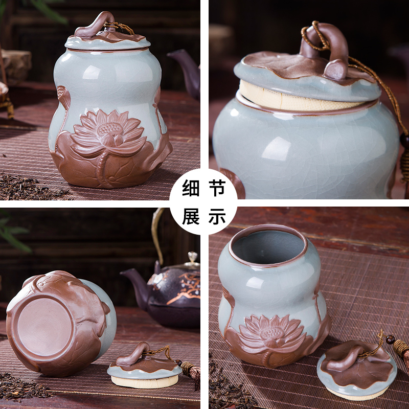 Pu 'er tea canister ceramics your up sealing tank storage jar large ice cracked POTS restoring ancient ways embossed lotus tea sets