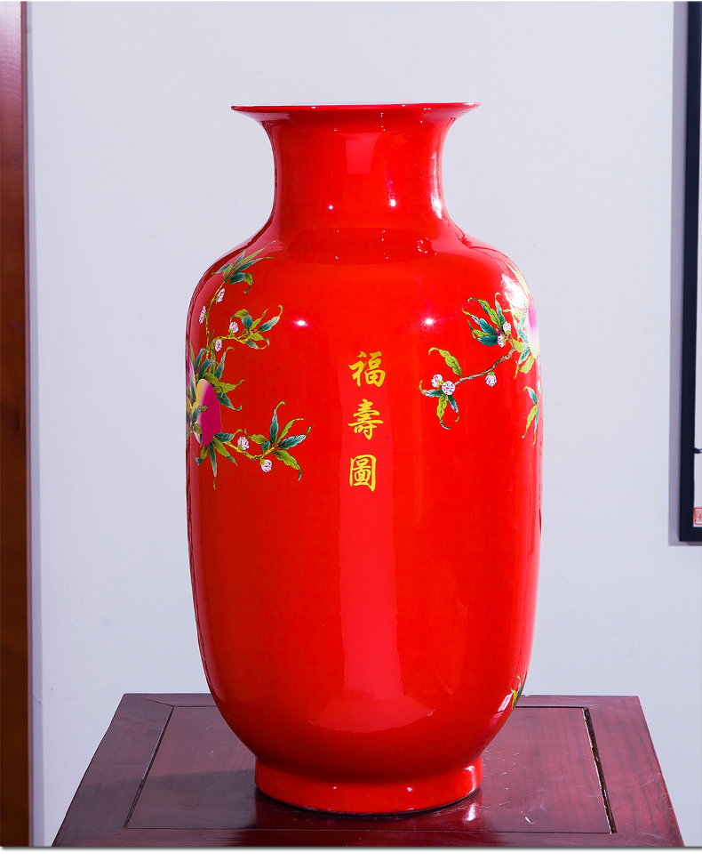 Aj45 jingdezhen ceramics China red large vases, furnishing articles home sitting room adornment rich ancient frame handicraft