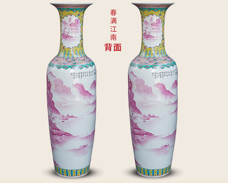 Jingdezhen ceramics hand - made pastel landscape big vase furnishing articles Chinese sitting room ground adornment hotel decoration