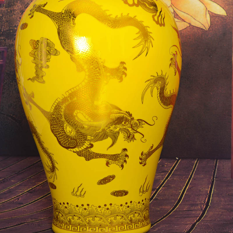 Jingdezhen ceramics, vases, flower arranging furnishing articles in yellow jinlong landing home decoration decoration large aj33 sitting room