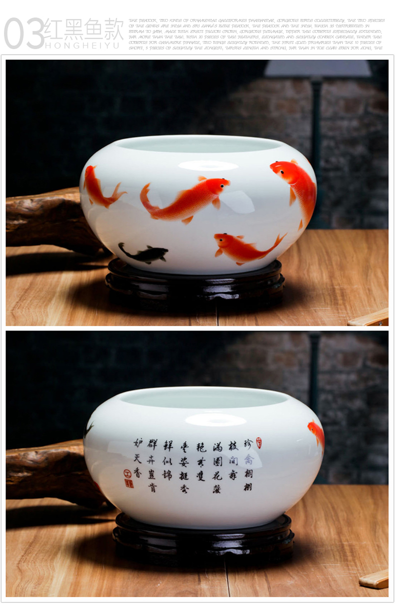 Jingdezhen ceramics peach blossom put water point little gold fish tank water lily bowl lotus cylinder cylinder writing brush washer tortoise furnishing articles c161